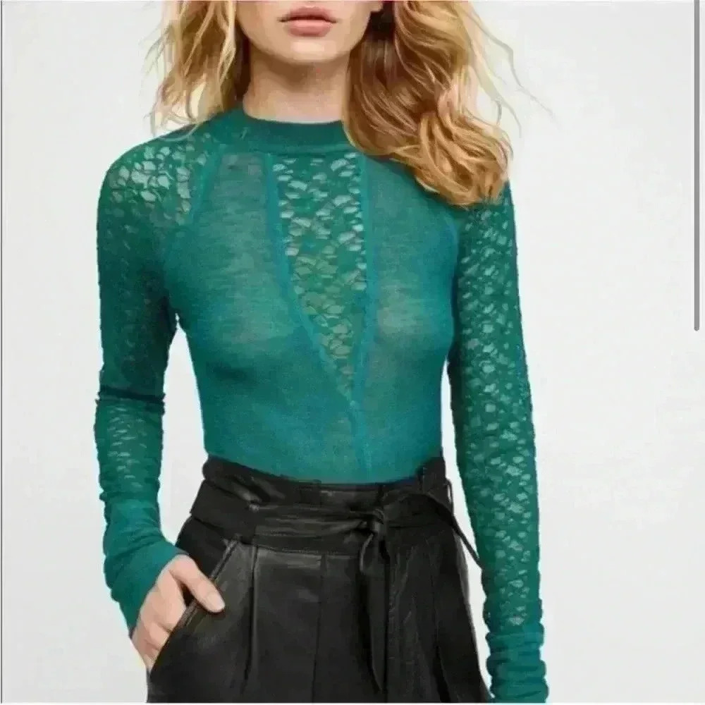 Free people lace green long sleave